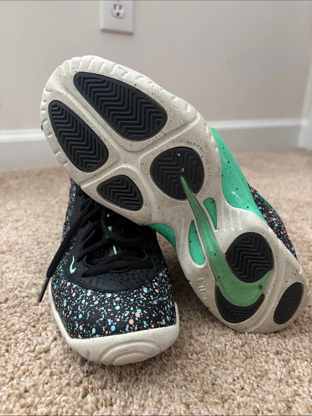 Nike Kids Little Posite One GS Black with Mint and Multicolor Speckle